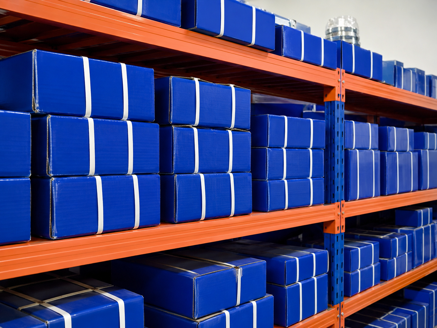 Shelf boxes closeup